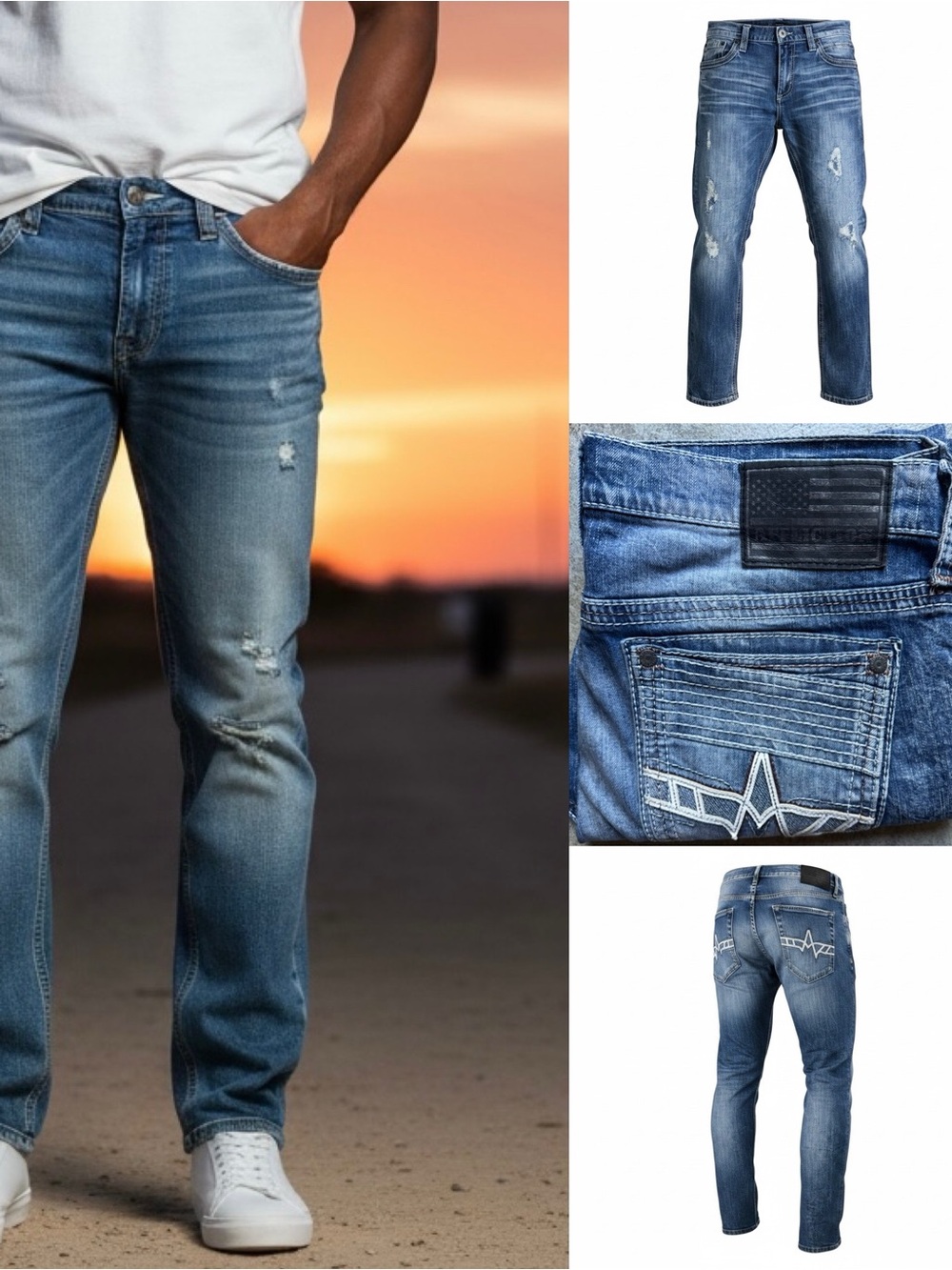 Affliction ACE Men's Straight Jeans 34x31 Blue Washed‎ Distressed Denim Rock Y2K